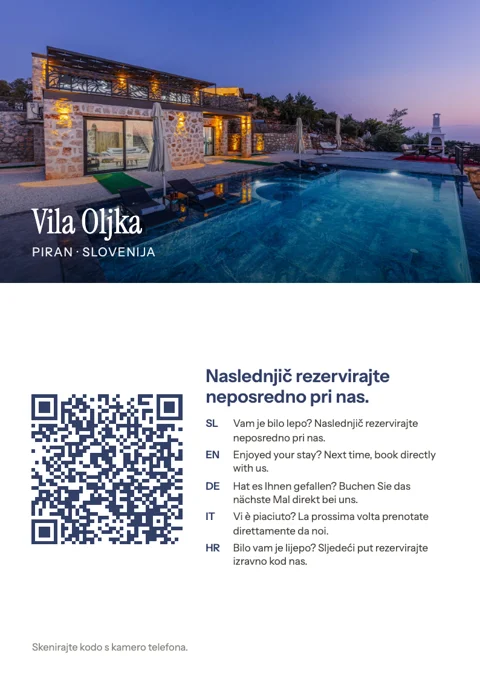 Primer kartice s QR kodo za Vilo Oljka