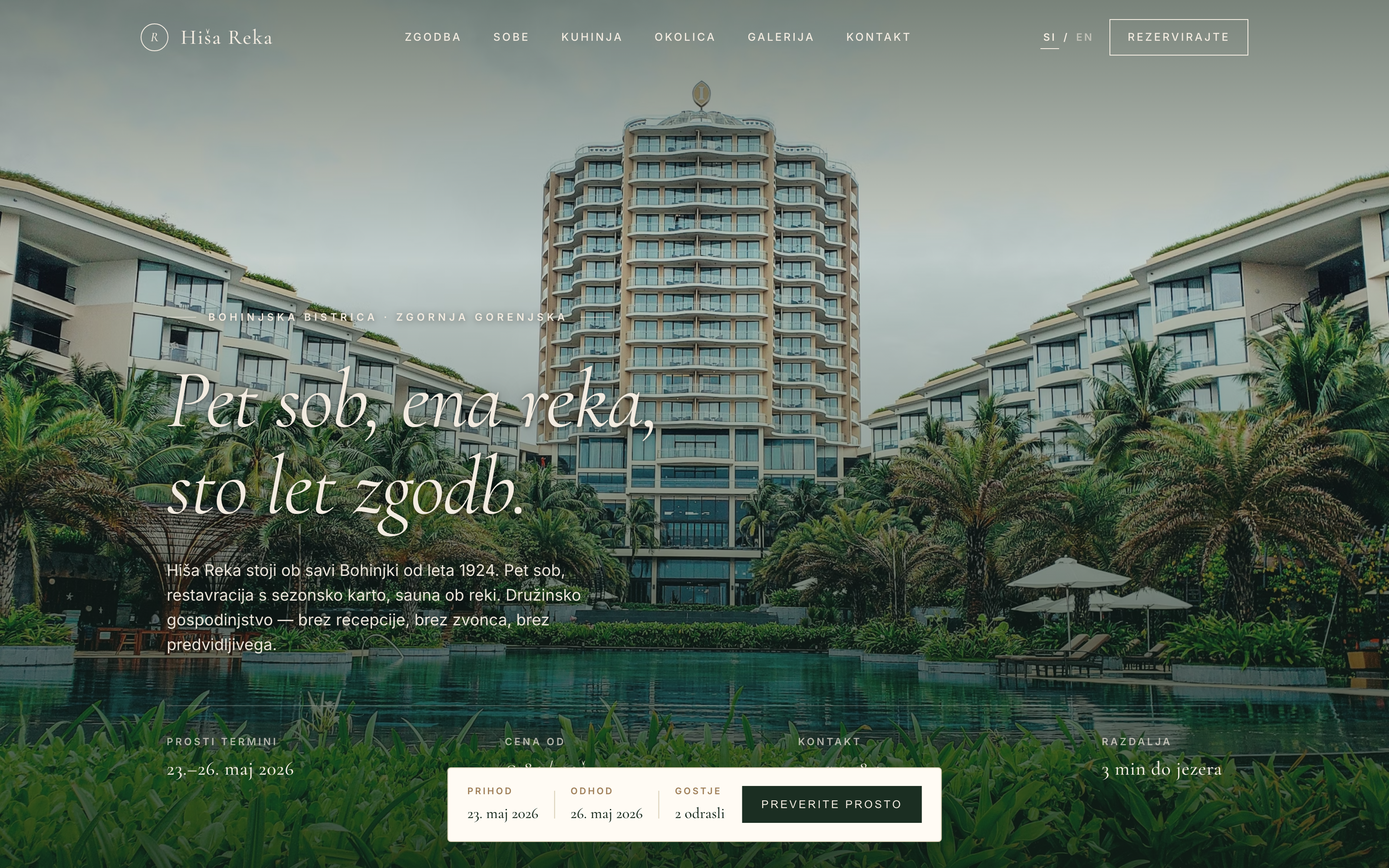 Primer spletne strani za hotel