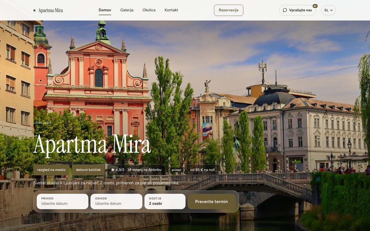 Primer strani za mestni apartma v Ljubljani