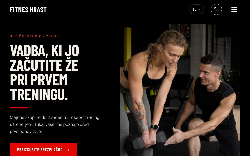 Primer spletne strani za fitnes studio